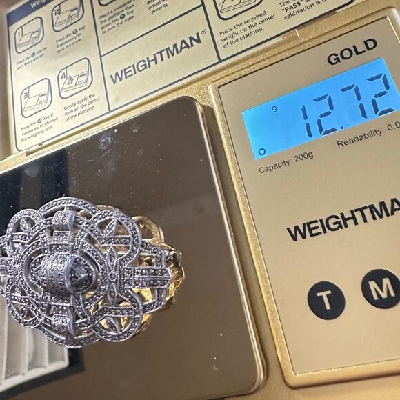 Antique Art Deco 1920s 1930s sterling silver genuine marcasite pin brooch - Picture 10 of 10